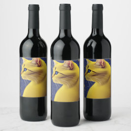 Schöne Gelbe Katze mit blauen Augen Weinetikett