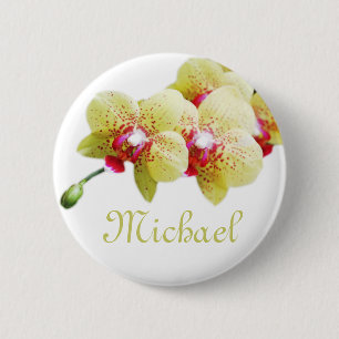 schöne gelbe Orchideenblumen persönlicher Name Kno Button
