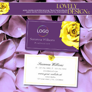 Schöne gelbe Rose auf Lila mit einfachem Logo Visitenkarte