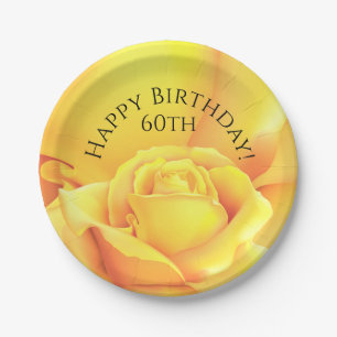 Schöne gelbe Rosen-alles Gute zum Geburtstag Pappteller