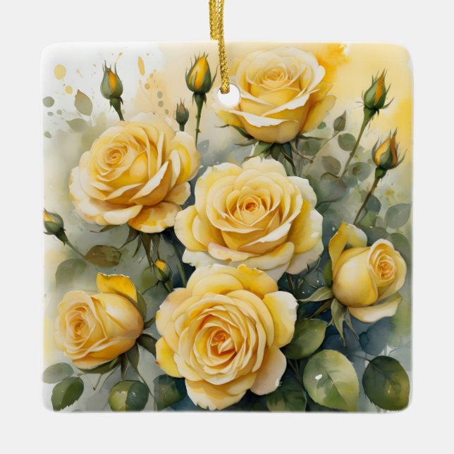 Schöne Gelbe Rosen Keramikornament (Vorderseite)