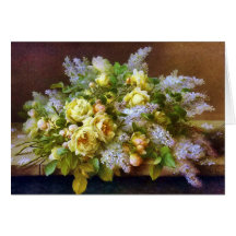 Schöne gelbe Rosen- und Lilakarte