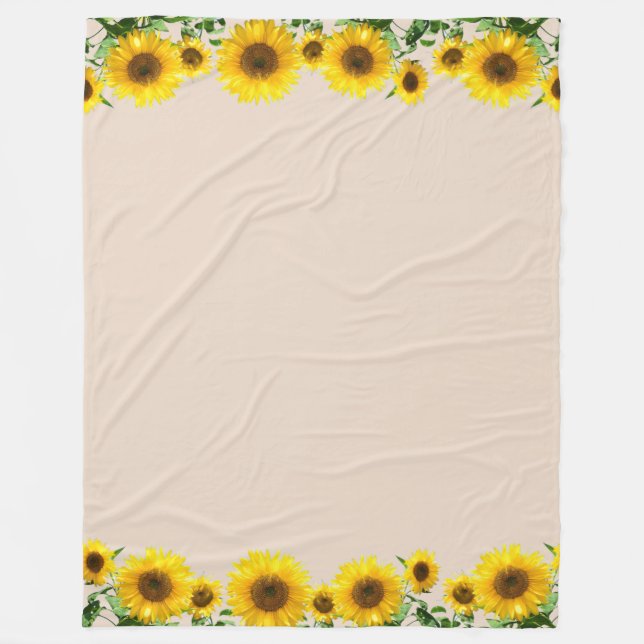 Schöne gelbe Sonnenblumen auf hellbeige Fleecedecke (Vorderseite)