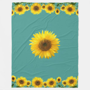 Schöne gelbe Sonnenblumen auf Türkis Fleecedecke