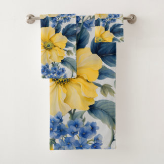 Schöne gelbe und blaue Blumen Badhandtuch Set