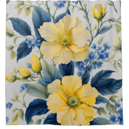 Schöne gelbe und blaue Blumen Duschvorhang