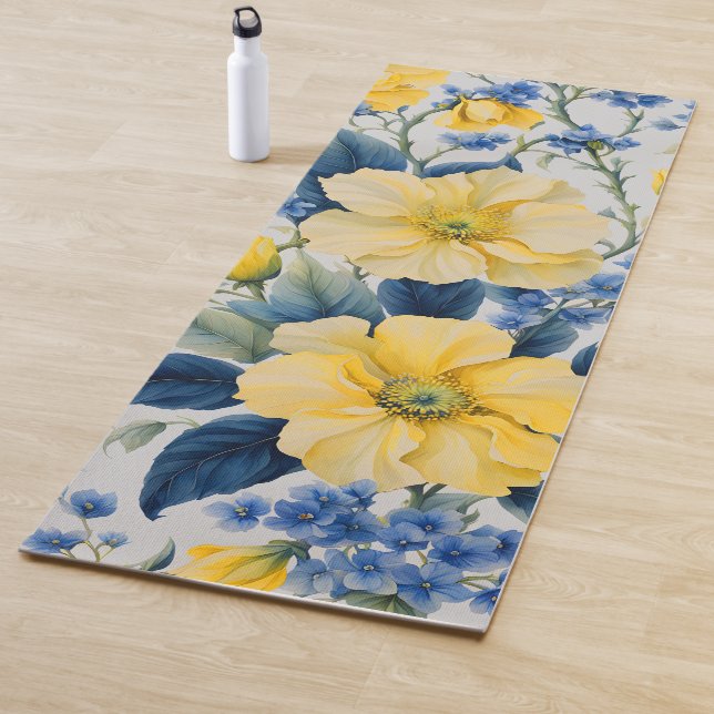 Schöne gelbe und blaue Blumen Yogamatte (Beispiel)