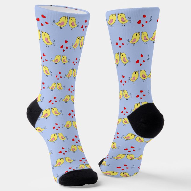 Schöne gelbe Vögel auf hellblau Socken (Gewinkelt)