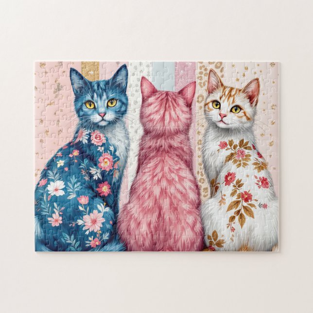 Schöne gemusterte Katzen Puzzle (Horizontal)
