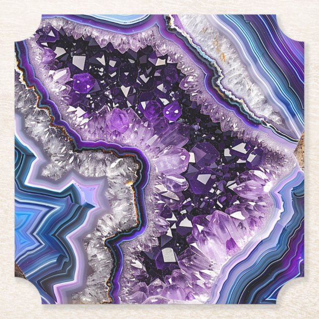 Schöne Geode mit Amethyst Crystals & Agate Untersetzer (Vorderseite)