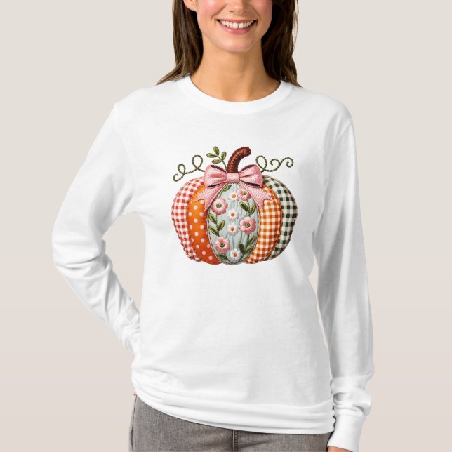 Schöne gepolsterte Patchwork-Kürbis mit Muster T-Shirt (Vorderseite)