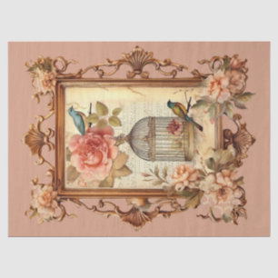 Schöne Gerahmte Blumenvogel & Käfigdekoupage Seidenpapier