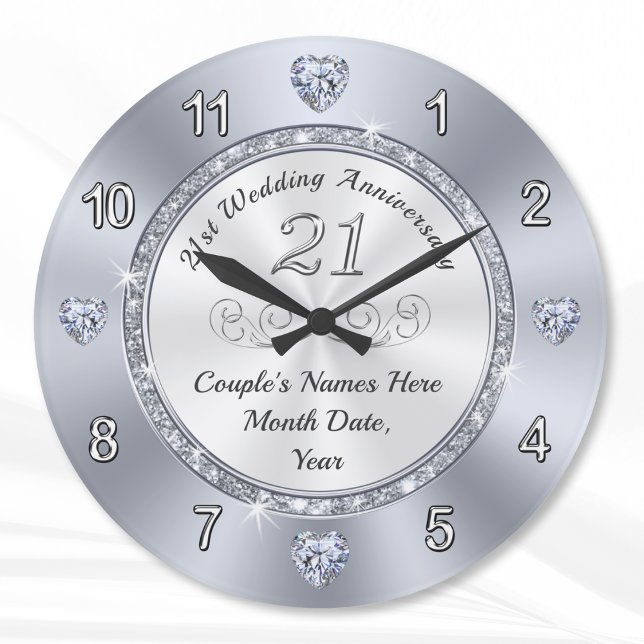 Schöne Geschenkideen zum 21. Hochzeitstag Große Wanduhr (21st anniversary gift for wife or husband. 21st birthday clock Personalized 21st anniversary gifts.)