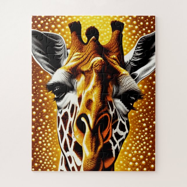 Schöne Giraffe auf einem Glitzer Gold Hintergrund Puzzle (Vertikal)
