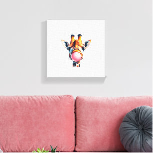 schöne Giraffe blühend Bubblegum Leinwanddruck