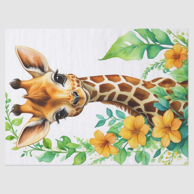 Schöne Giraffe, Tier- und Orangefarbene Blume Seidenpapier (Vorderseite)