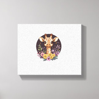 Schöne Giraffe umgeben von Blume Leinwanddruck