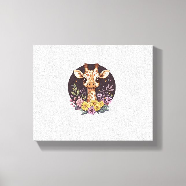 Schöne Giraffe umgeben von Blume Leinwanddruck (Vorderseite)