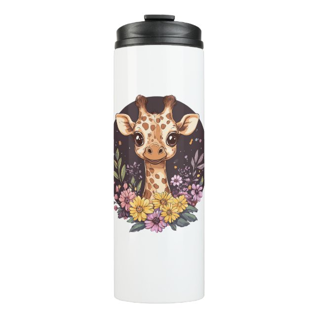 Schöne Giraffe umgeben von Blume Thermosbecher (Vorderseite)
