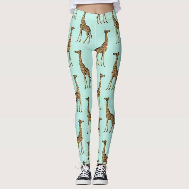 Schöne Giraffen Blau und Gold Leggings (Vorderseite)