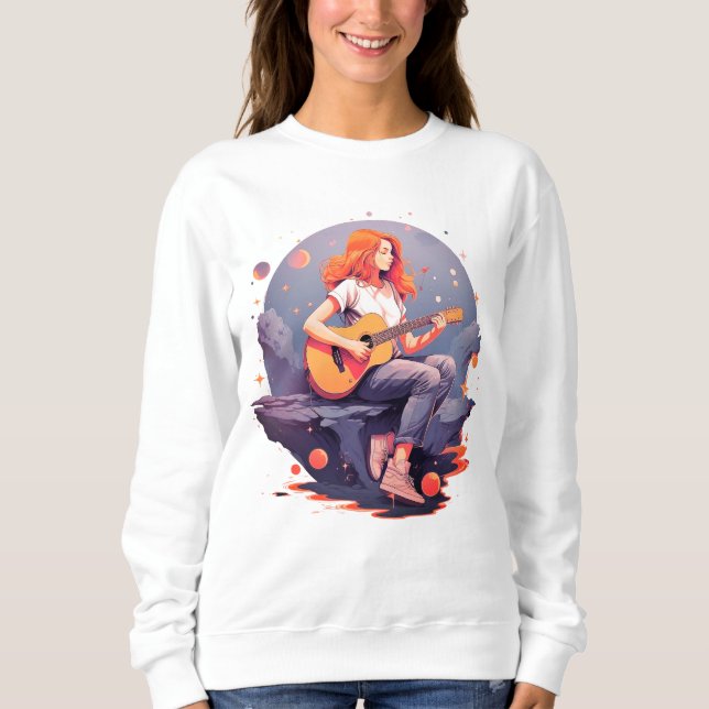 Schöne Girl Playing Guitar Sweatshirt (Vorderseite)