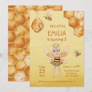Schöne Girly Honey Bee 5. Geburtstagsparty Einladung