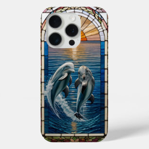Schöne Glasmalerei mit springenden Delfinen Case-Mate iPhone Hülle