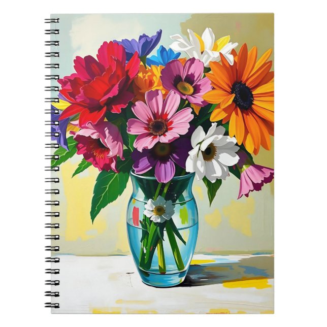 Schöne Glasvase mit Blumen Notizblock (Vorderseite)