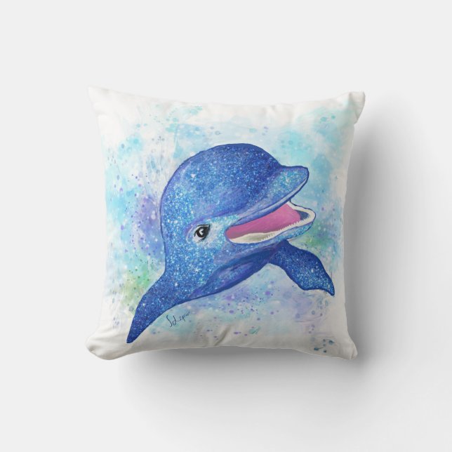 Schöne Glittery Blue Dolphin Kissen (Vorderseite)