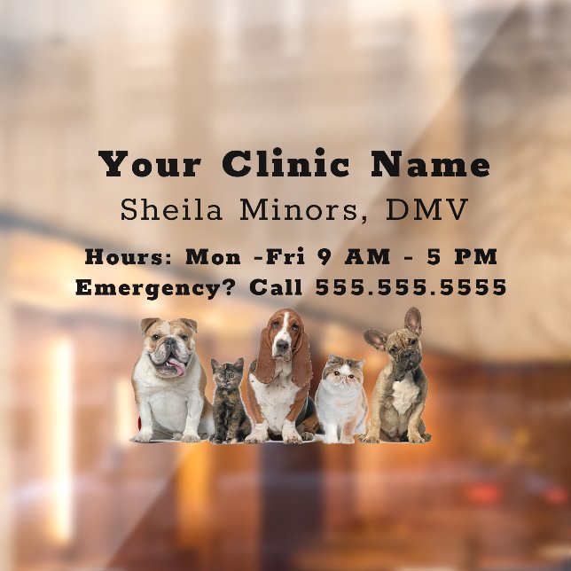 Schöne glückliche Hunde und Katze Tierarzt  Fensteraufkleber (Blatt 2)