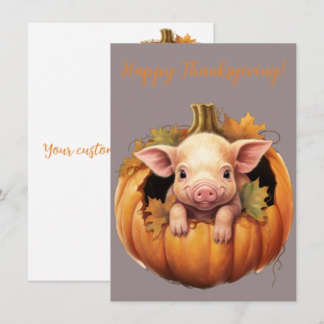 Schöne glückliche Tanksgiving Pig Watercolor Cards (Vorne/Hinten)