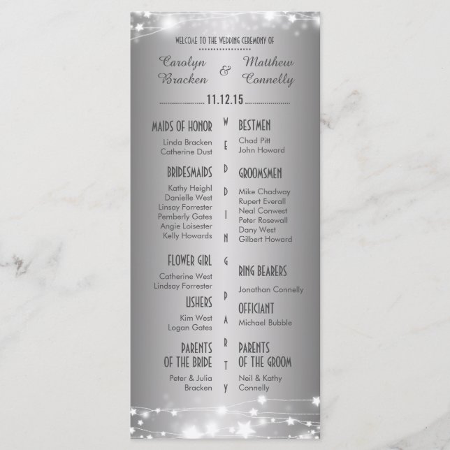 Schöne glühende Sterne Silver Wedding Programm (Vorderseite)