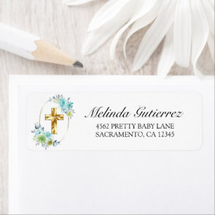 Schöne Gold Cross Blue Floral Baby Boy Taufe