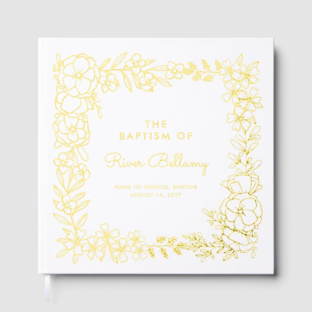 Schöne Gold Floral Frame Taufe Gästebuch (Vorderseite)