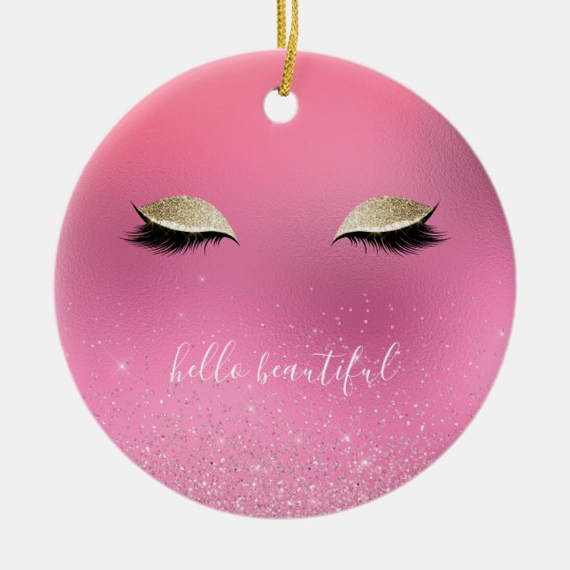 Schöne Gold Pink Glitzy Eyes Keramik Ornament (Vorne)