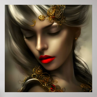Schöne Goldblondinnen mit roten Lippen Juwelen 2 Poster