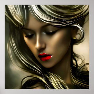 Schöne Goldblondinnen mit roten Lippen Silber Poster