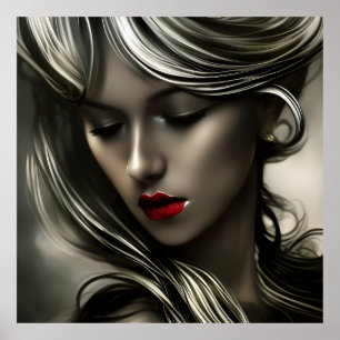 Schöne goldbraune blonde Frauen mit roten Lippen 2 Poster