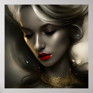 Schöne Goldbronze Blondinnen mit roten Lippen 3 Poster