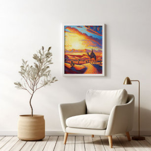 Schöne Golden Hour Wüste Sunset & Camels Poster