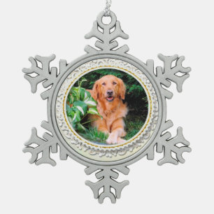 Schöne Golden Retriever Weihnachtsschnee Schneeflocken Zinn-Ornament