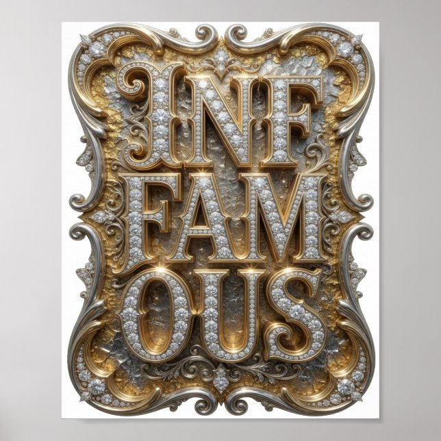 Schöne goldene INFAMOUS 3D-Textkunst Poster (Vorne)