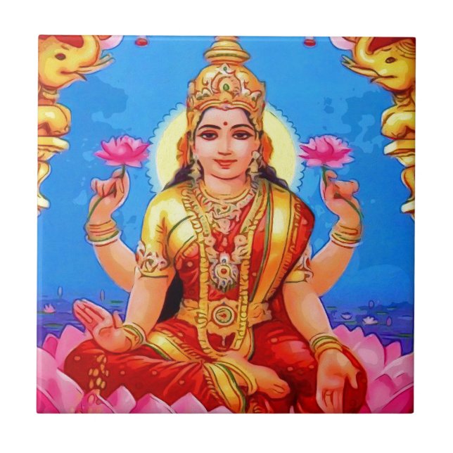 Schöne goldene Lakshmi Diwali Göttin Fliese (Vorderseite)