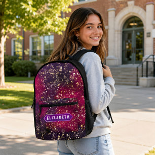 Schöne goldene schwarze Glitter-Initiale nach Maß Bedruckter Rucksack