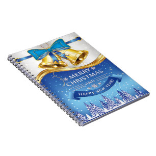 Schöne goldene Weihnachtsglocken mit Blauer Kuh Notizblock