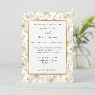 Schöne goldene weiße Blumen Hochzeit Einladung