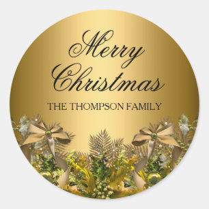 Schöne Goldfolie & Schleife Weihnachtssticker Runder Aufkleber