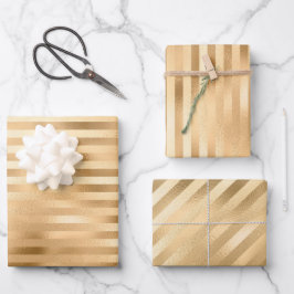 Schöne, goldgestreifte Hochzeit Geschenkpapier Set