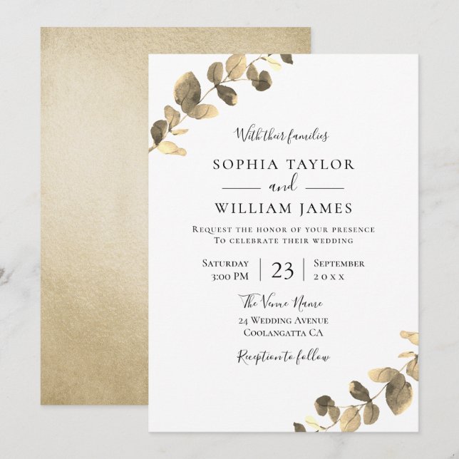 Schöne Goldmedaille Blätter Herbstssommer Frühjahr Einladung (Vorne/Hinten)