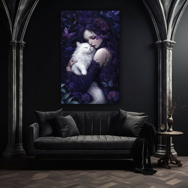 Schöne Gotische Frau und ihre weiße Katze Poster (Von Creator hochgeladen)